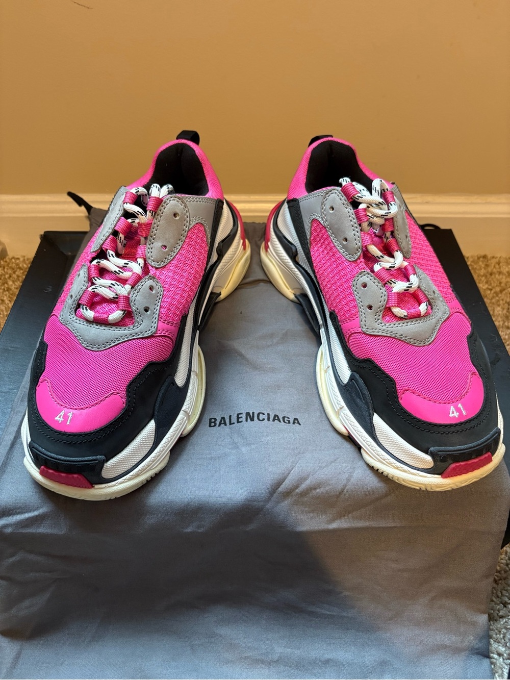 Balenciaga Pink Black White Triple S Style Sneakers